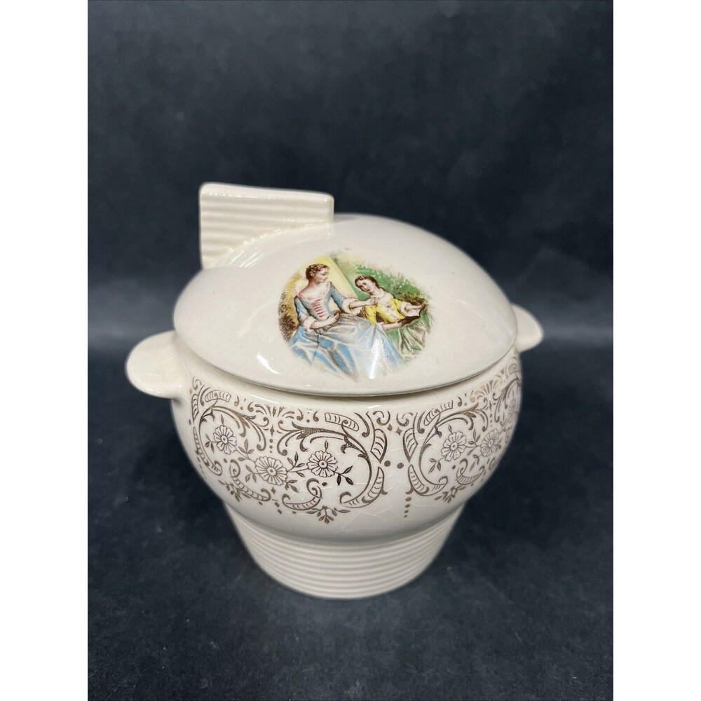 VTG American Limoges Triumph China D’or 3 1/8" Sugar Bowl & Lid #1T-S284 Crazing